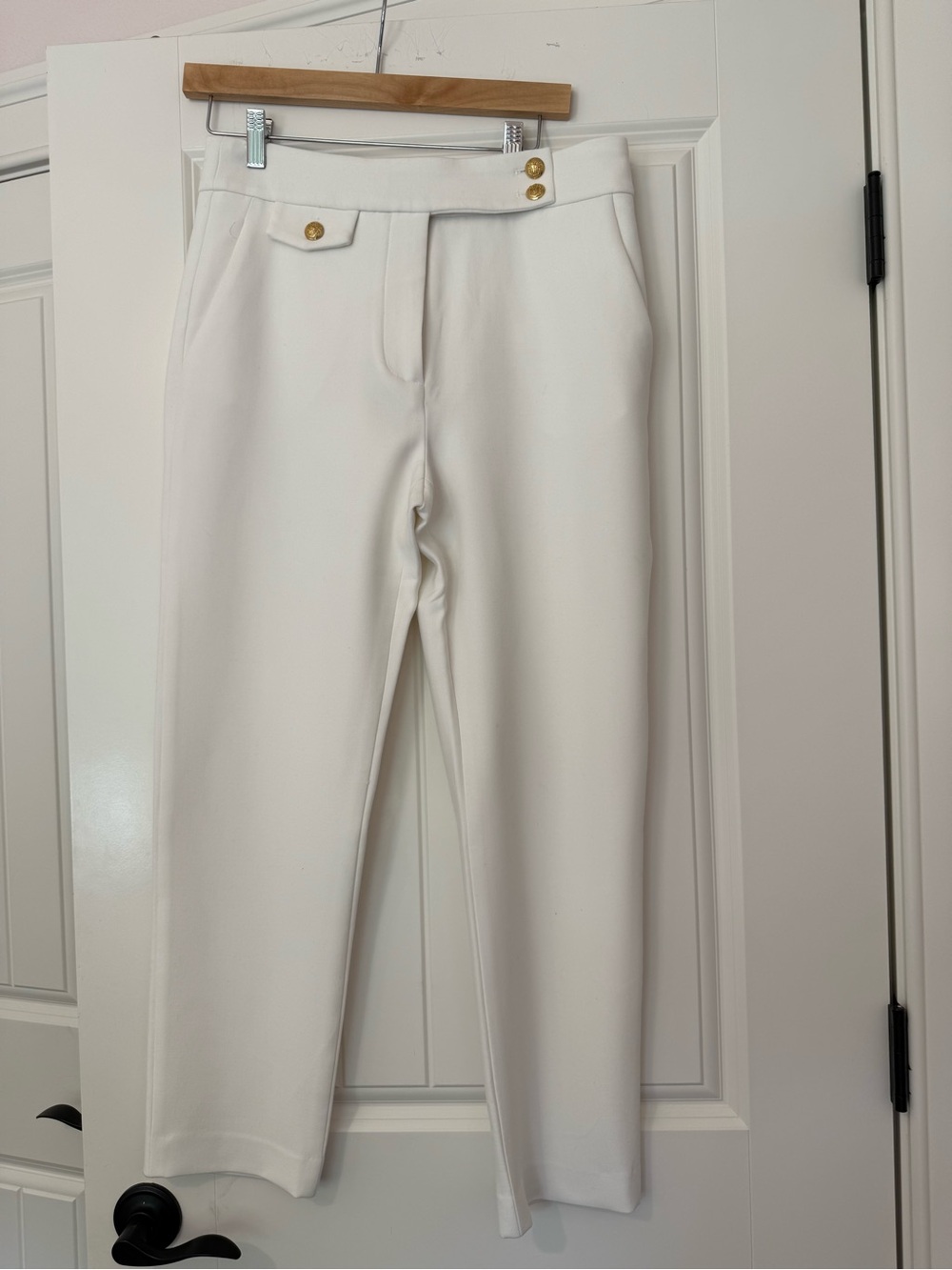 Veronica Beard White Renzo Pants with Gold Buttons